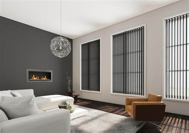 Vertical Blinds in Aluminium Shimmer Graphite in Lounge room